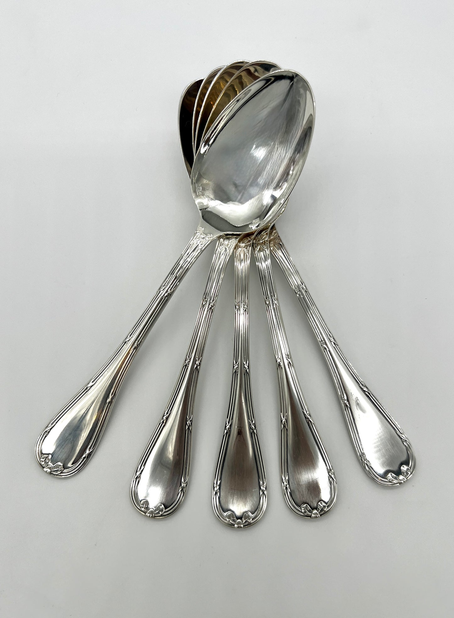 Set of 5 Christofle Rubans Soup Spoons