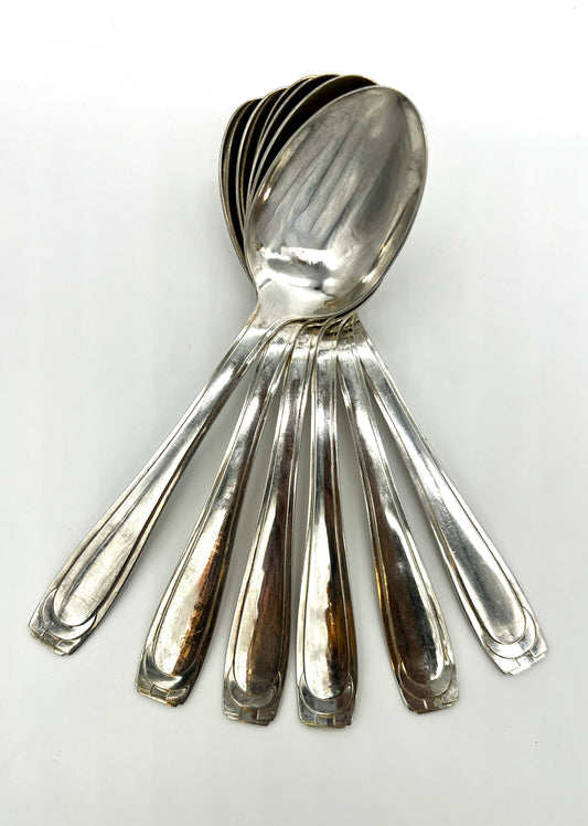 Set of 6 Art Deco Silver Plate Soup Spoons